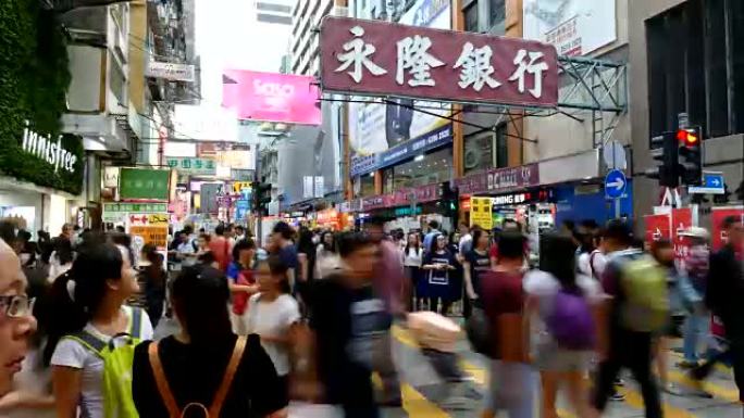 香港旺角拥挤的延时人群
