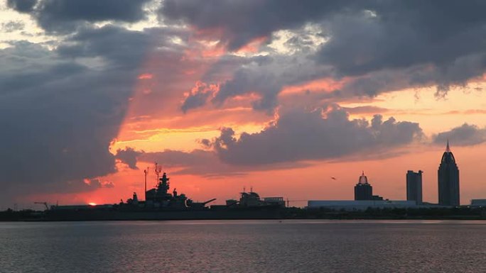 移动太阳夕阳落山晚霞火烧云海港风光