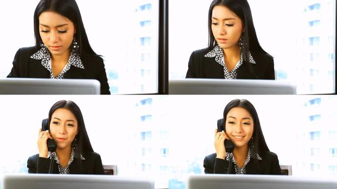 高清：可爱的女人收到好消息。