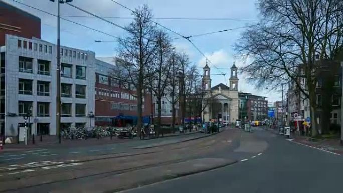 高清延时:阿姆斯特丹市政厅圣埃吉迪奥教堂的城市行人