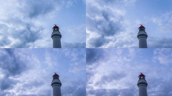 灯塔，云和天际线在澳大利亚，延时。