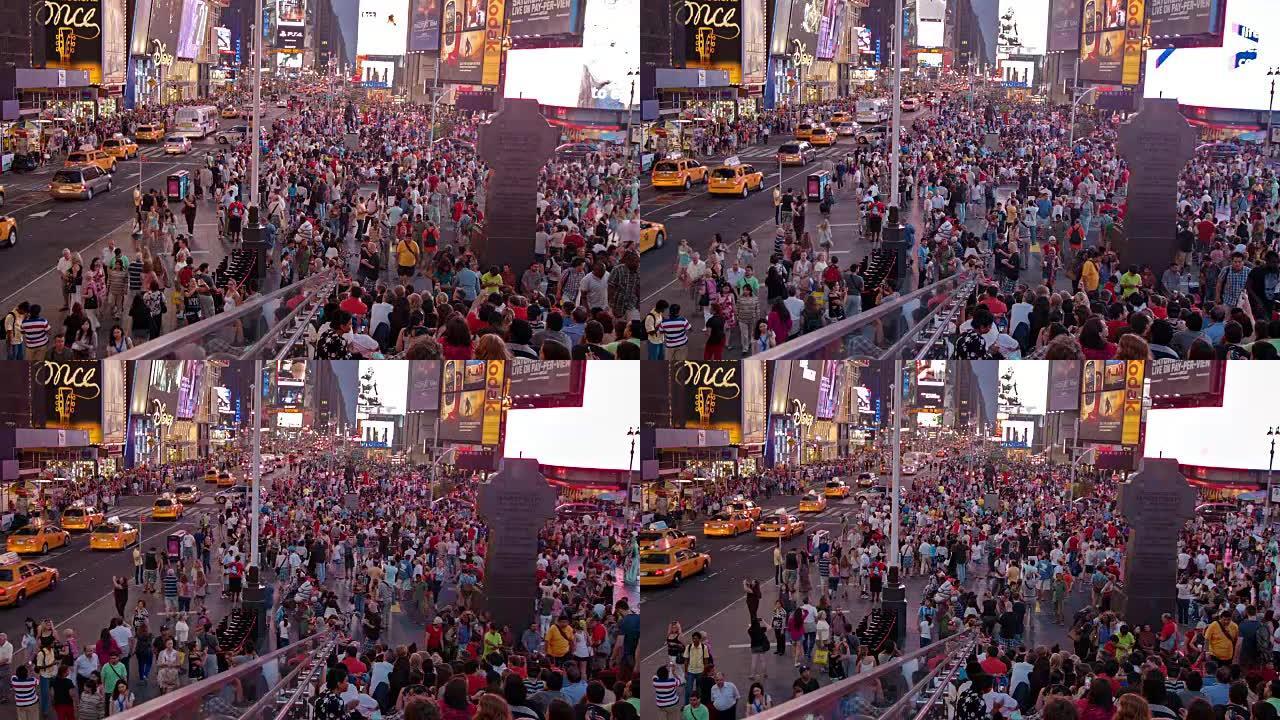 美国时代广场上的人群和出租车