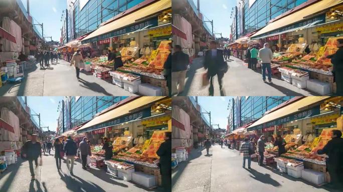 4k延时: 行人在上野东京Ameyoko市场拥挤购物