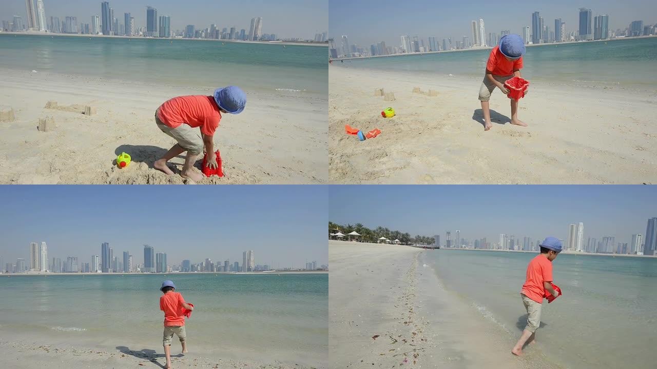 STEADICAM：小男孩在海滩上玩耍