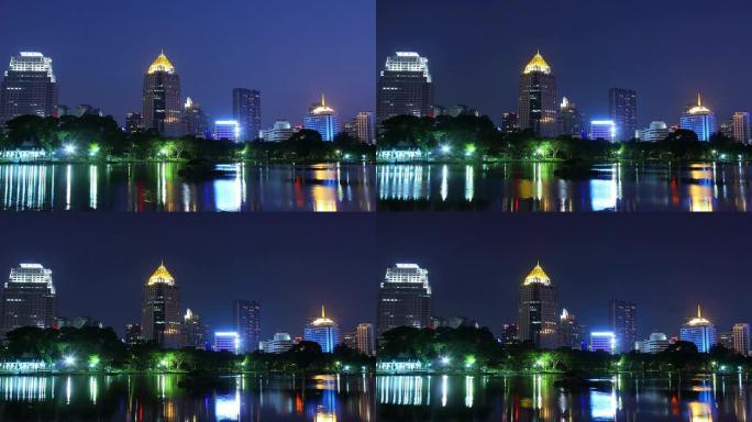 延时城市场景之夜夜景灯火车流金融中心城市