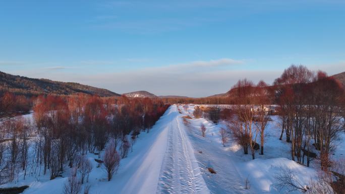 航拍大兴安岭林海雪原雪路