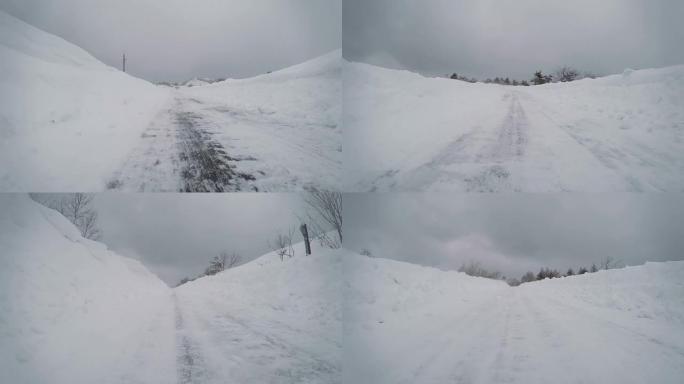 雪地冬季公路行驶行驶车窗外汽车第一视角