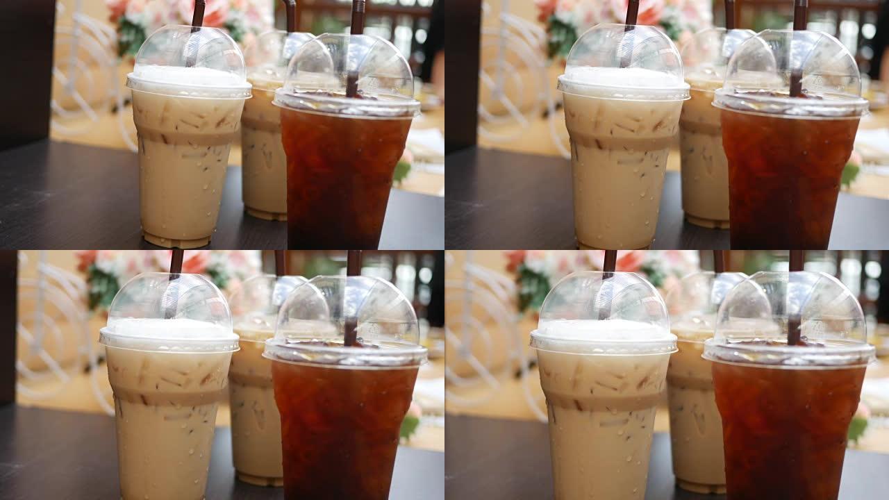 冰咖啡夏季夏天冰饮饮料一次性杯子特写