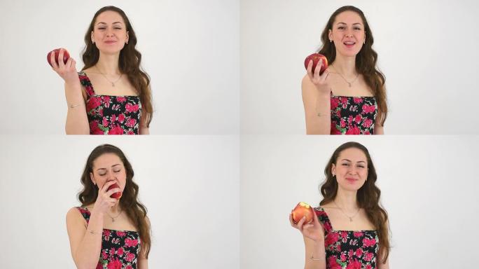 漂亮的年轻女孩吃苹果
