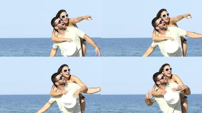 海滩上的背负式骑行 -- 慢动作