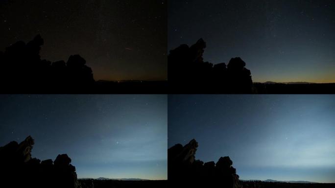 爱达荷州熔岩岩石上的星景和月升移动延时