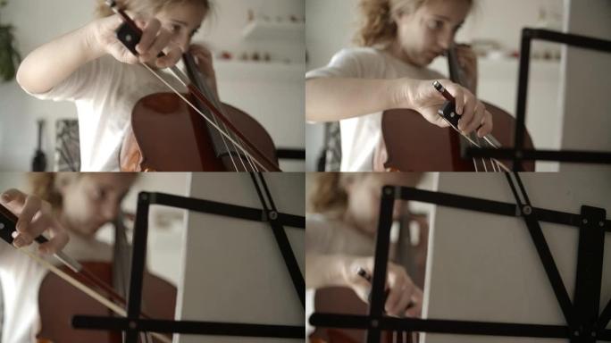 高清：玩大提琴的少女。