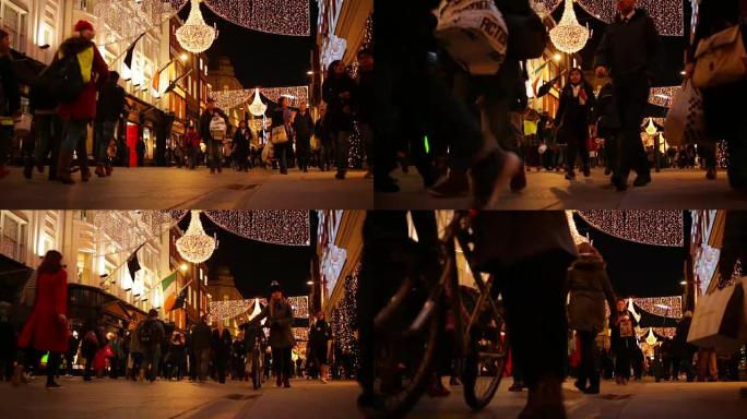 爱尔兰都柏林的冬季圣诞节购物人群