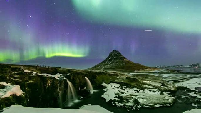 4k延时: 冰岛柯克朱费尔的北极光北极光