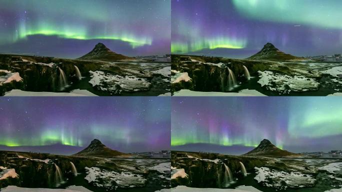 4k延时: 冰岛柯克朱费尔的北极光北极光