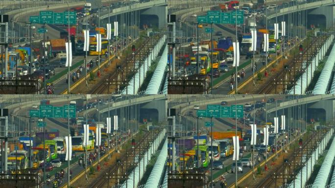 新加坡堤道大桥繁忙交通的特写镜头延时