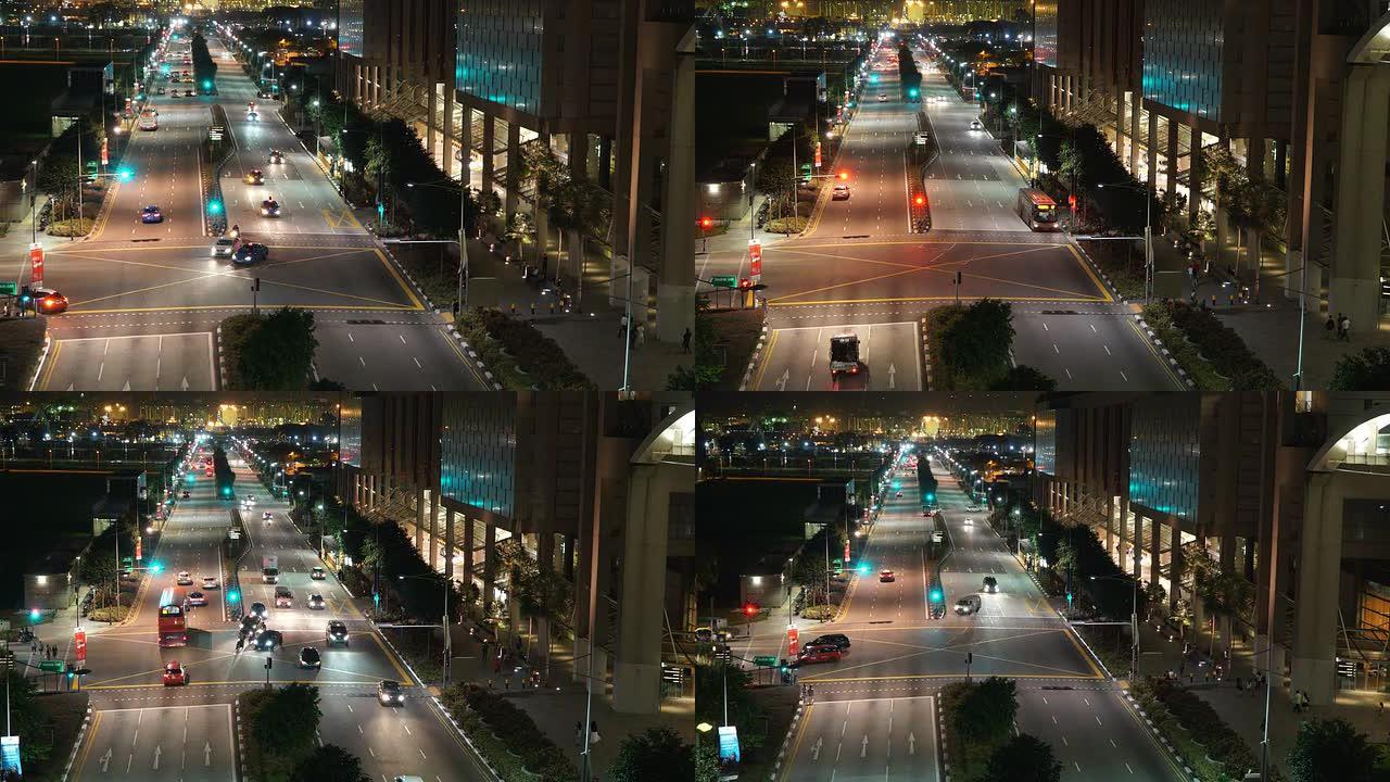 新加坡夜间延时交通信号灯