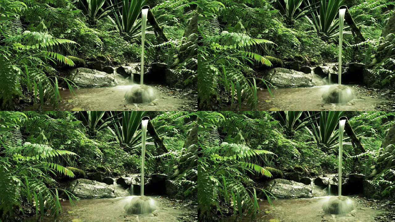 竹水特征延时摄影园林景观竹竿