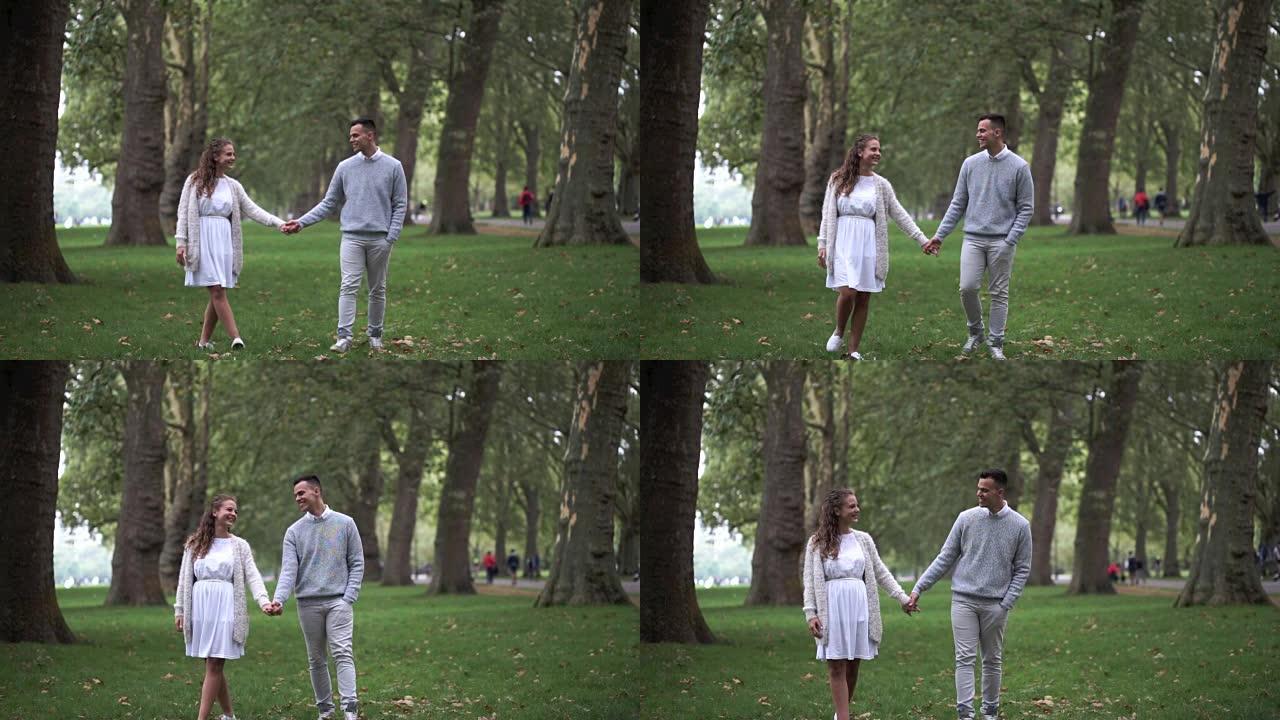 一对夫妇在伦敦海德公园散步
