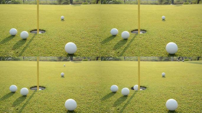 高尔夫训练镜头进球特写实拍