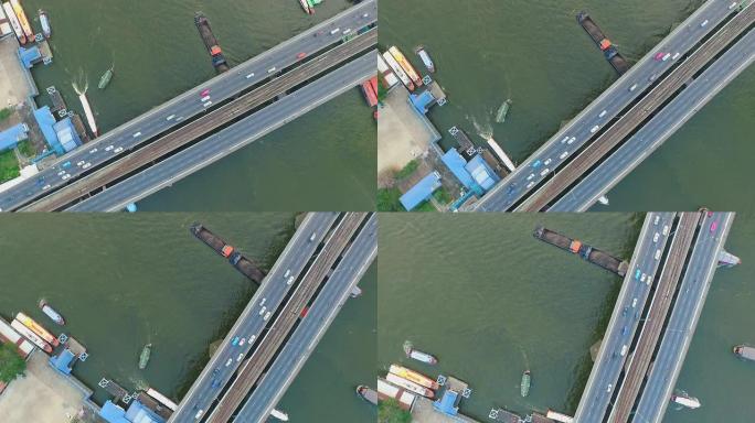 曼谷塔克辛大桥上的空中交通镜头