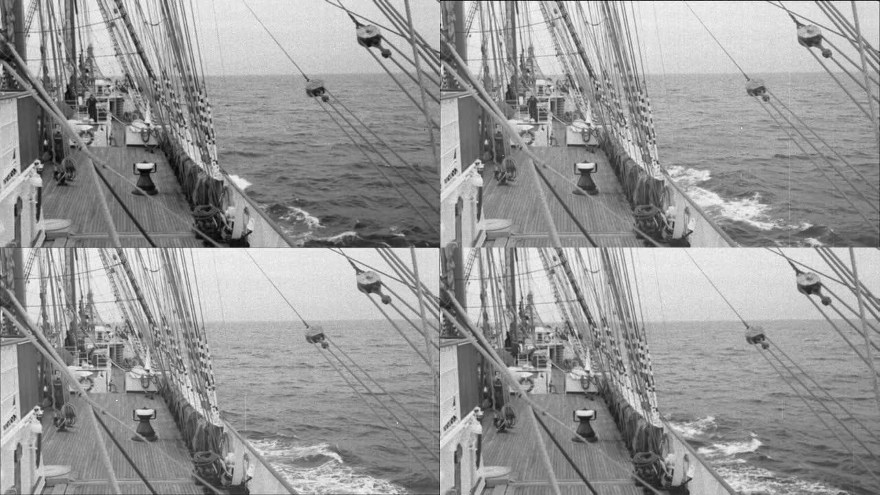 在高大的轮船风格老电影上的旅程