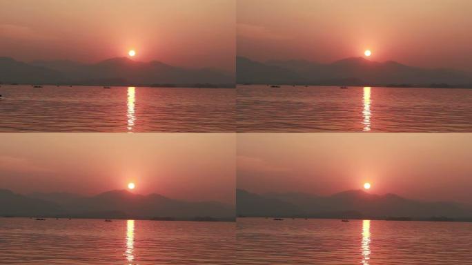 杭州西湖的天际线和日落