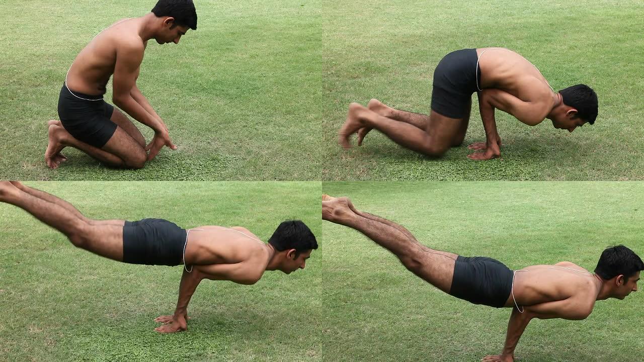 瑜伽男子男性印度人公园草坪