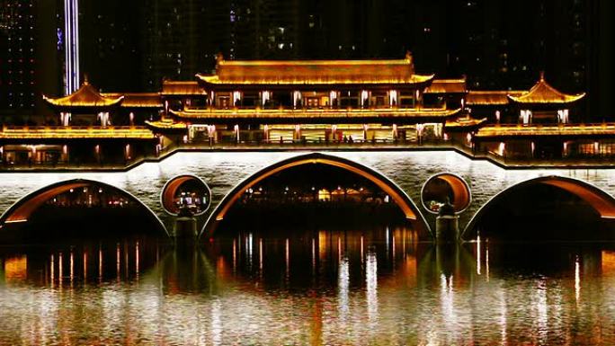 实时照亮中国老式河桥。