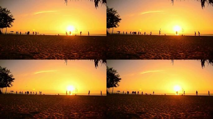 日落海滩上的排球