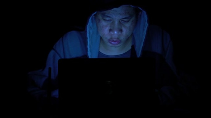 电脑黑客在夜间工作