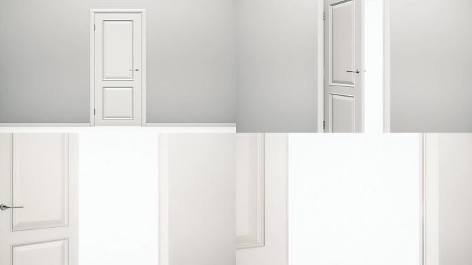 白色门通向明亮的光线-空房间 | 4K