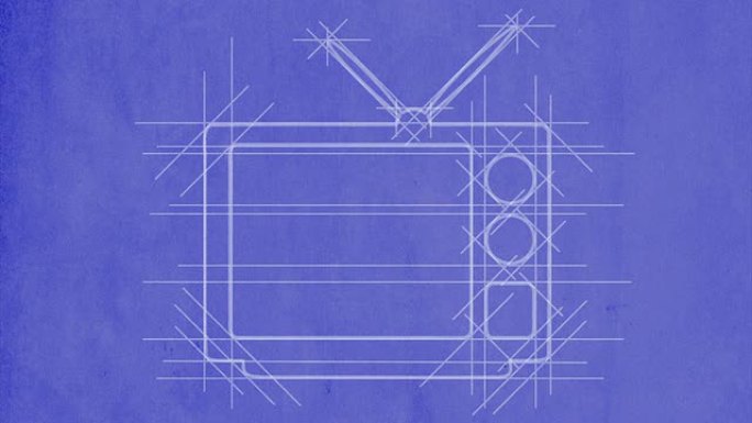 电视画在蓝图上。与闪烁的屏幕上。