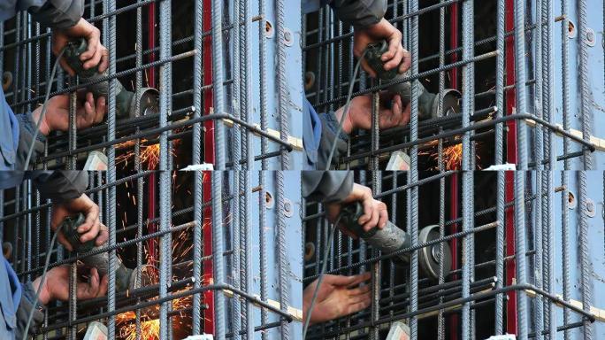 工人在施工现场切割钢筋CU