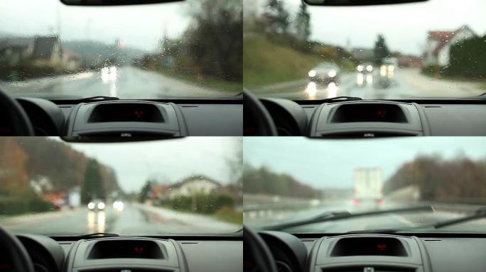 高清：在雨中驾驶汽车-延时