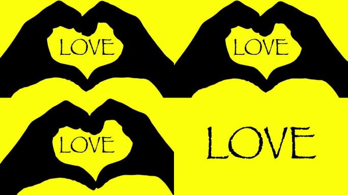 LOVE文本横幅在黄色背景上传递爱心