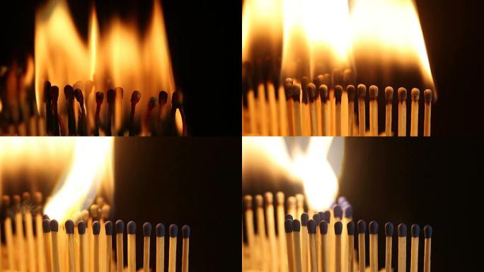 火柴点火组一排点燃的火柴火柴燃烧