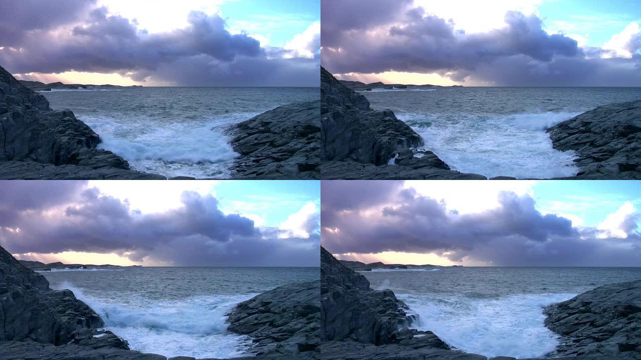 湍流视界大海边浪花海岛拍打石头礁石