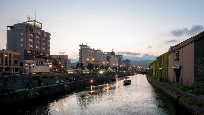 高清日夜延时: 日本北海道小樽运河