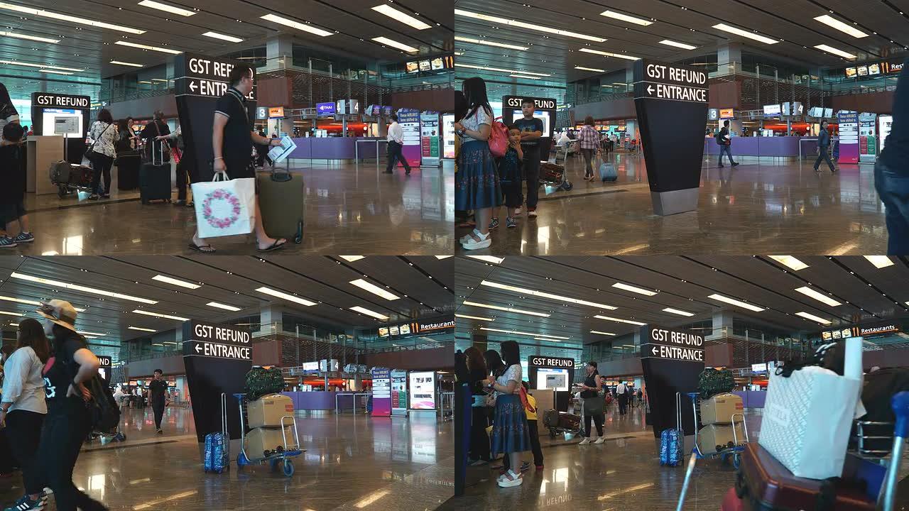 新加坡的延时机场行李箱手推车室内排队