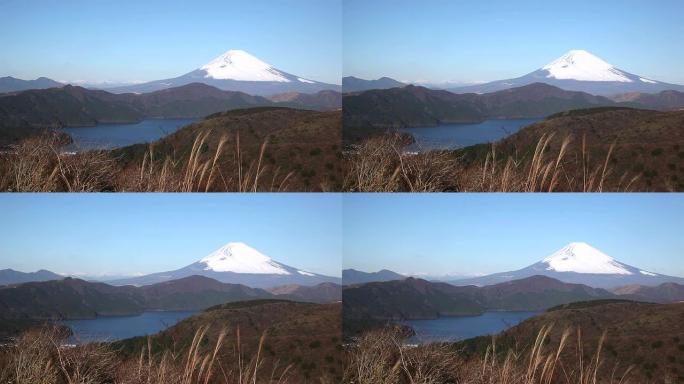 富士山和阿势湖雪山寒冷富士山