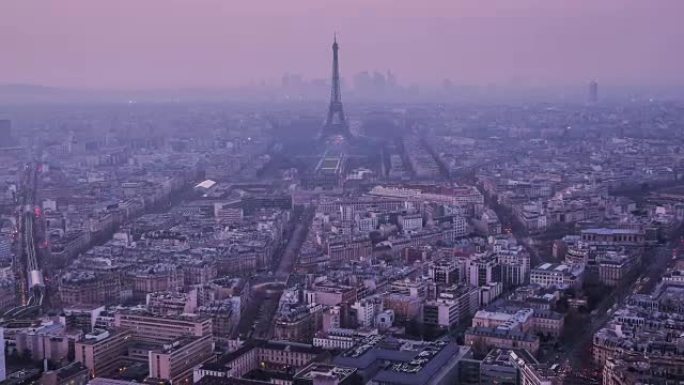 法国巴黎日落景观的延时埃菲尔铁塔
