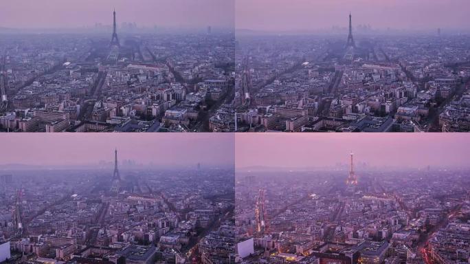 法国巴黎日落景观的延时埃菲尔铁塔