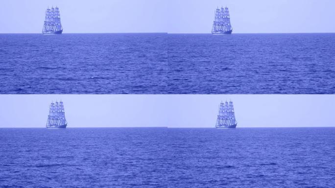地平线上的旧帆船大海景色生态海域流动海水