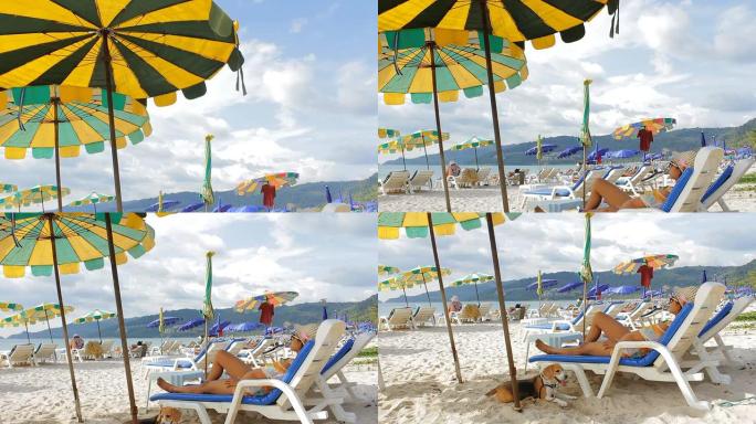 女人在海滩上放松