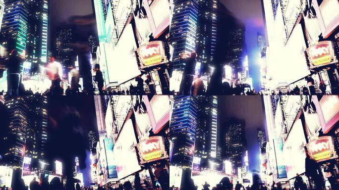 多重曝光-纽约时代广场和百老汇，动作模糊。