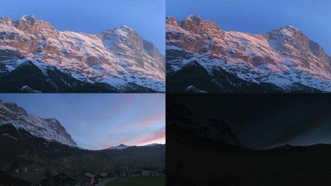 伯尔尼阿尔卑斯山格林德瓦尔德村的日落