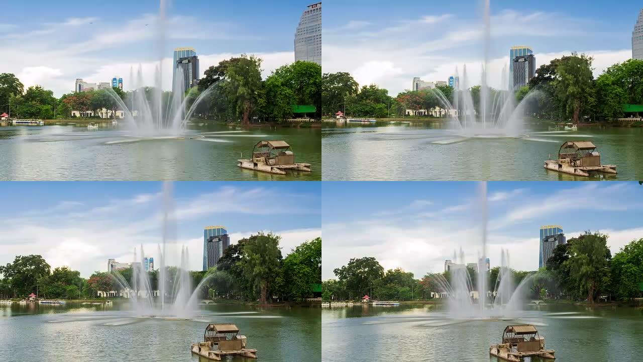 曼谷隆比尼公园湖上喷泉的过度流失