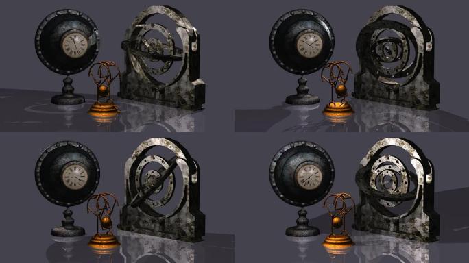 时钟回溯机3D计时器三维动画各种时钟