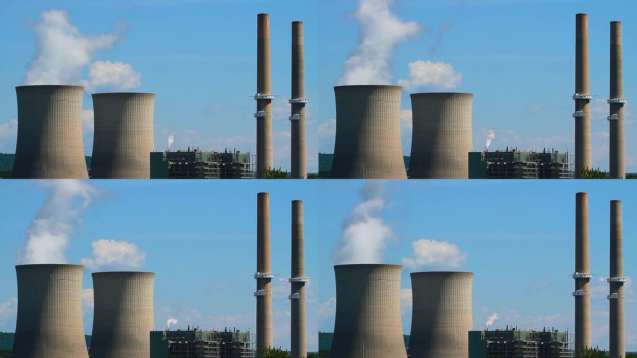 核能和煤炭塔大型建筑外观工业发电厂城市电